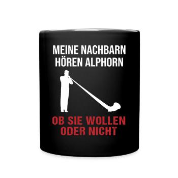 Geschenk für Nachbarn - Alphornklänge - Tasse einfarbig - Schwarz - Vorne