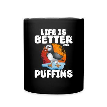 Puffin Bird Gift - Full Colour Mug - black - Front