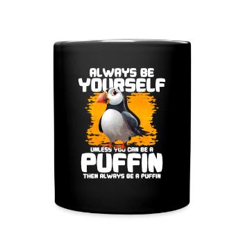 Puffin Bird Gift - Full Colour Mug - black - Front