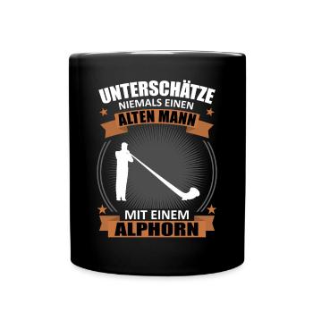 Alphorn Geschenk - Alter Mann, Weiser Klang - Tasse einfarbig - Schwarz - Vorne