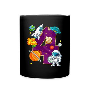 4 Birthday Space Space Astronaut 4 Years - Full Colour Mug - black - Front