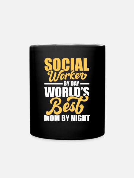 Social Worker By Day World's Best Mom By Night - Tasse einfarbig - Schwarz