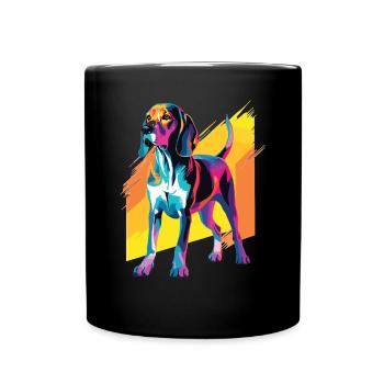 Watercolor Colorful Treeing Walker Coonhound - Full Colour Mug - black - Front