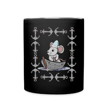 Maus Retro Vintage Anker maritim Matrose Ahoi - Tasse einfarbig - Schwarz - Vorne