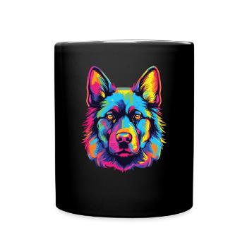 Watercolor Colorful Norwegian Elkhound - Full Colour Mug - black - Front