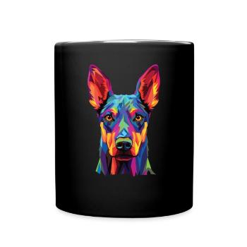 Watercolor Colorful Doberman Pinscher - Full Colour Mug - black - Front