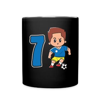 7. Geburtstag 7 Jahre Fußball Fußballspieler - Tasse einfarbig - Schwarz - Vorne