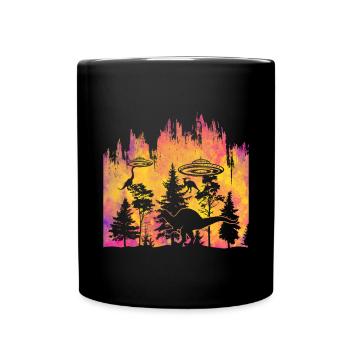 Alien Dinosaur UFO Abduction - Full Colour Mug - black - Front
