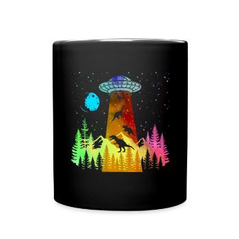 Alien Dinosaur UFO Abduction - Full Colour Mug - black - Front