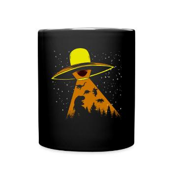 Alien Dinosaur UFO Abduction - Full Colour Mug - black - Front