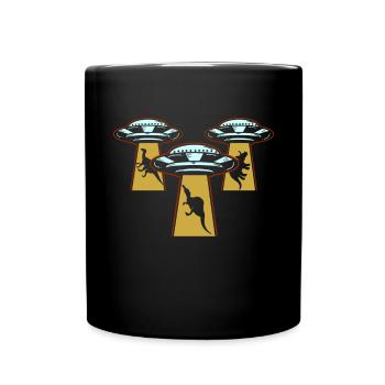 Alien Dinosaur UFO Abduction - Full Colour Mug - black - Front