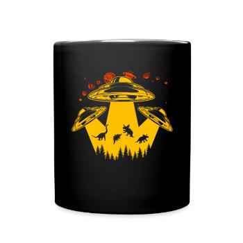 Alien Dinosaur UFO Abduction - Full Colour Mug - black - Front