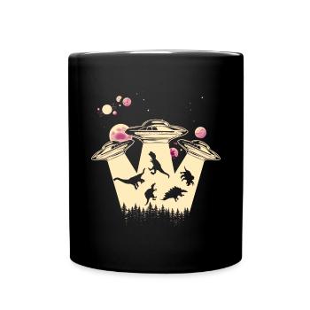 Alien Dinosaur UFO Abduction - Full Colour Mug - black - Front