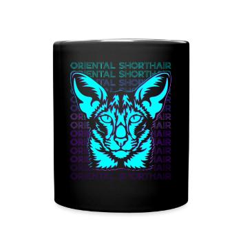 Orientalisch Kurzhaar Katze Retro - Tasse einfarbig - Schwarz - Vorne