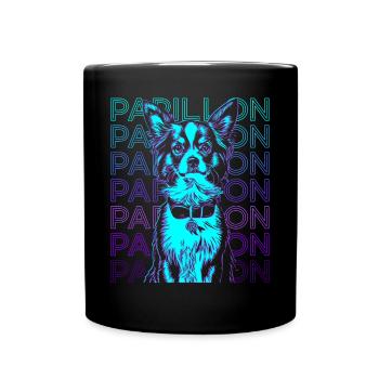 Papillon Hund Retro - Tasse einfarbig - Schwarz - Vorne