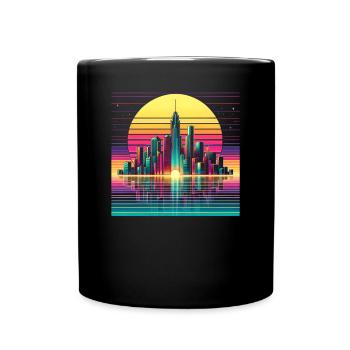 80's Retro Futuristic Skyline Sunset - Full Colour Mug - black - Front