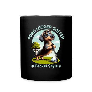 Dackelliebhaber Geschenkidee. Dackel Golfer - Tasse einfarbig - Schwarz - Vorne