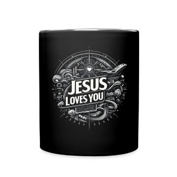Jesus Loves You – Circle Design - Full Colour Mug - black - Front