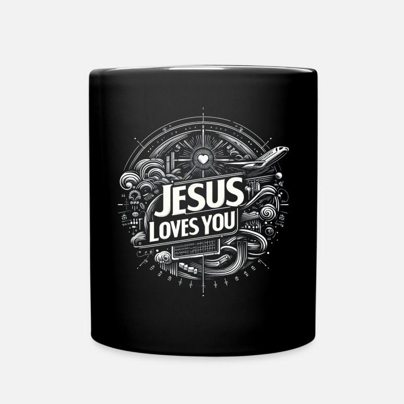 Jesus liebt dich – Kreisdesign - Tasse einfarbig - Schwarz