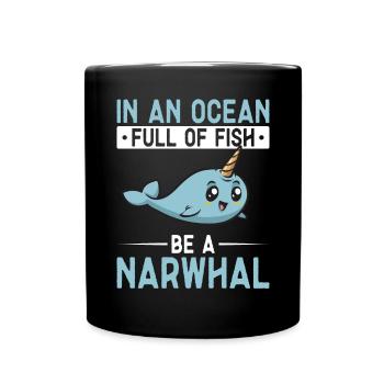 Narwhal Unicorn Whale - Full Colour Mug - black - Front