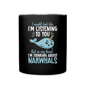 Narwhal Unicorn Whale - Full Colour Mug - black - Front
