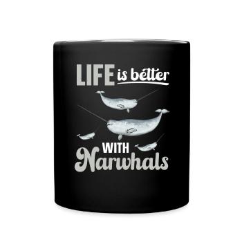 Narwhal Unicorn Whale - Full Colour Mug - black - Front