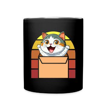 Katze In Box Retro Süße Katzenliebhaber Lustig - Tasse einfarbig - Schwarz - Vorne