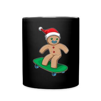 Gingerbread Man Christmas Skateboard - Full Colour Mug - black - Front