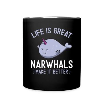 Narwhal Unicorn Whale - Full Colour Mug - black - Front