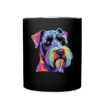 Watercolor Colorful Standard Schnauzer - Full Colour Mug - black - Front