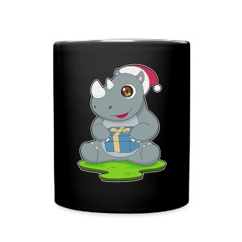 Nashorn Weihnachten Weihnachtsmütze - Tasse einfarbig - Schwarz - Vorne