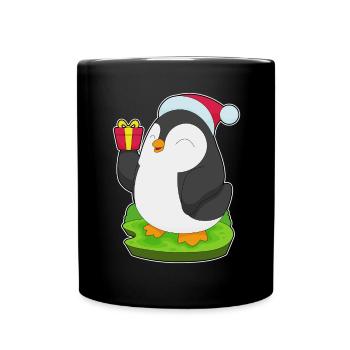 Penguin Christmas Santa Hat - Full Colour Mug - black - Front