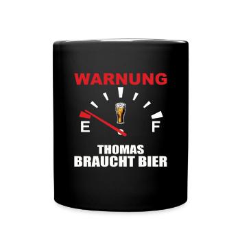 Humorvolles Bierwarnungs-Design - Tasse einfarbig - Schwarz - Vorne