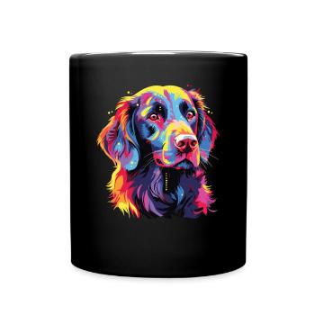 Aquarelle coloré à poil plat Retriever - Mug uni - noir - Devant