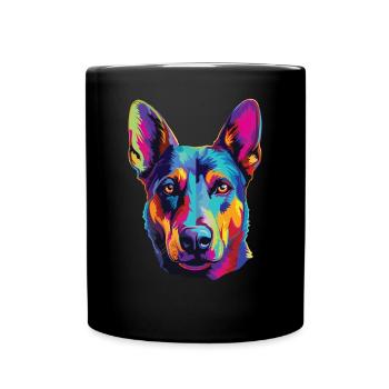 Watercolor Colorful Australian Kelpie - Full Colour Mug - black - Front