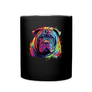 Aquarelle colorée chinoise Shar Pei - Mug uni - noir - Devant