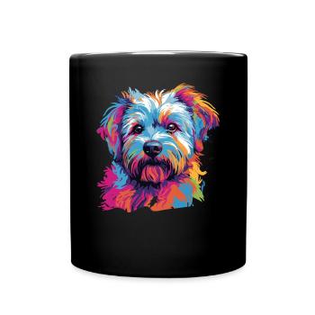Watercolor Colorful Dandie Dinmont Terrier - Full Colour Mug - black - Front