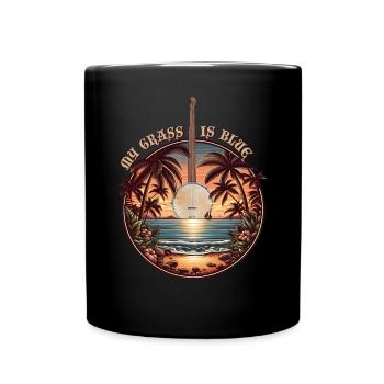 Mein Gras ist Blue Banjo Retro Sunset Bluegrassmei - Tasse einfarbig - Schwarz - Vorne