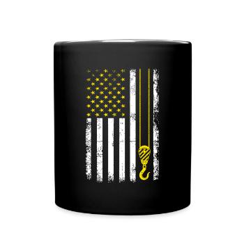 USA Flag Crane Operating - Lustiges Kranfahrer - Tasse einfarbig - Schwarz - Vorne