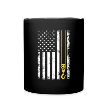 USA Flag Crane Operating - Lustiges Kranfahrer - Tasse einfarbig - Schwarz - Vorne