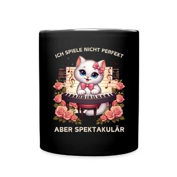 Cat piano with rose flair - Full Colour Mug - black - Front