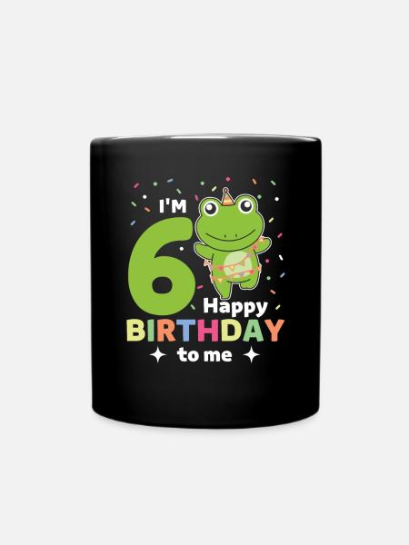 Frog for 6th birthday children six years old - Full Colour Mug - black