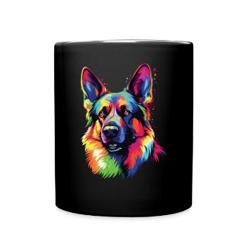 Watercolor Colorful German Shepherd - Full Colour Mug - black - Front