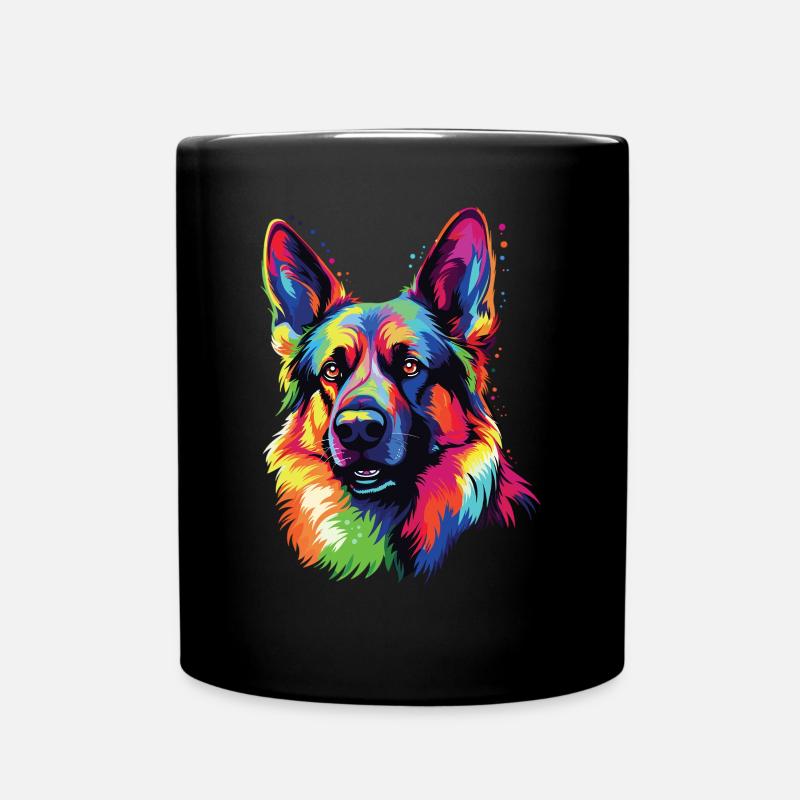 Wasserfarben Farbenfroher Deutscher Schäferhund - Tasse einfarbig - Schwarz