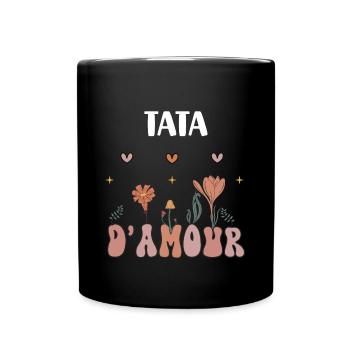 tata d amour fleurs boheme cadeau tante - Mug uni - noir - Devant