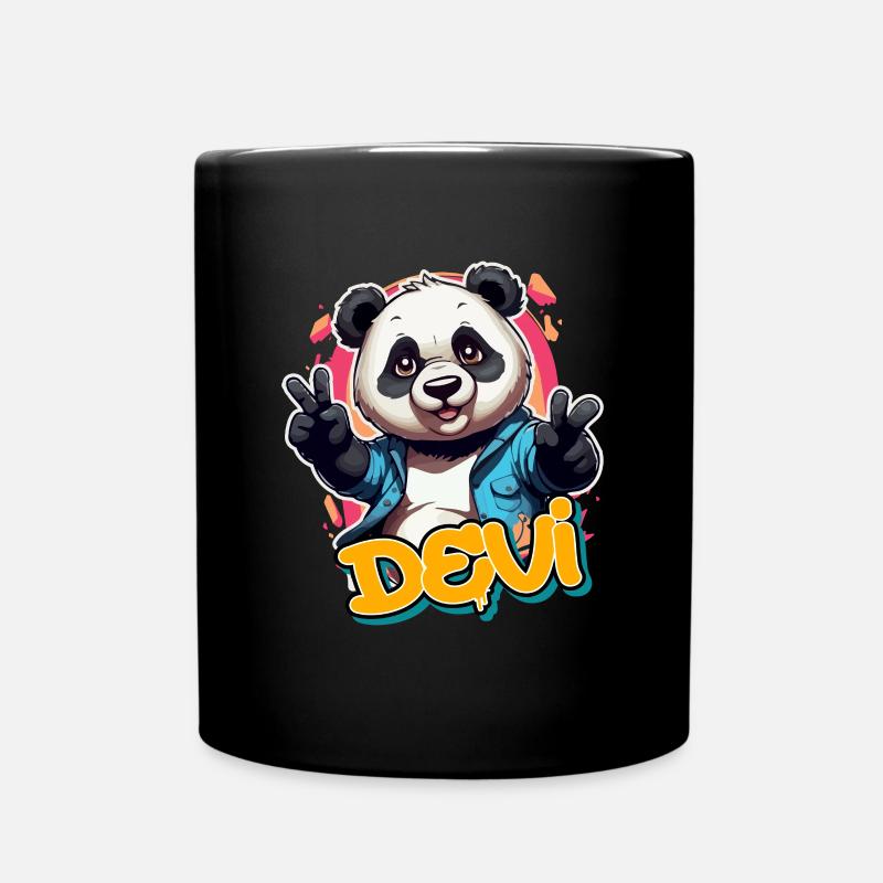 DEVI - Schöner Jungen Name mit coolem Panda - Tasse einfarbig - Schwarz
