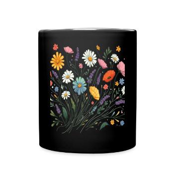 Botanical Bliss Wildflower Bouquet Nature Lover - Full Colour Mug - black - Front