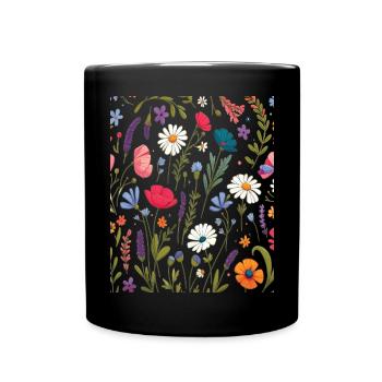 Botanical Bliss Wildflower Bouquet Nature Lover - Full Colour Mug - black - Front