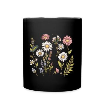 Blumen-Design-Outfit für Frauen Mädchen Kinder - Tasse einfarbig - Schwarz - Vorne