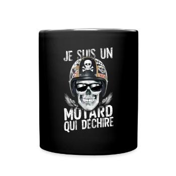 Je suis un motard qui déchire tête de mort fête - Mug uni - noir - Devant